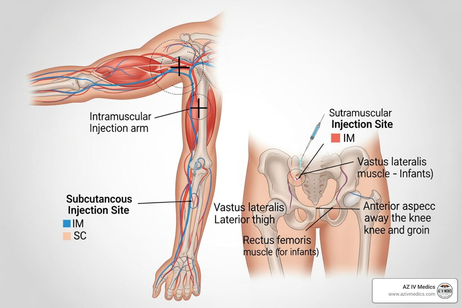 Illustrating a subcutaneous or intramuscular injection site - b12 injection