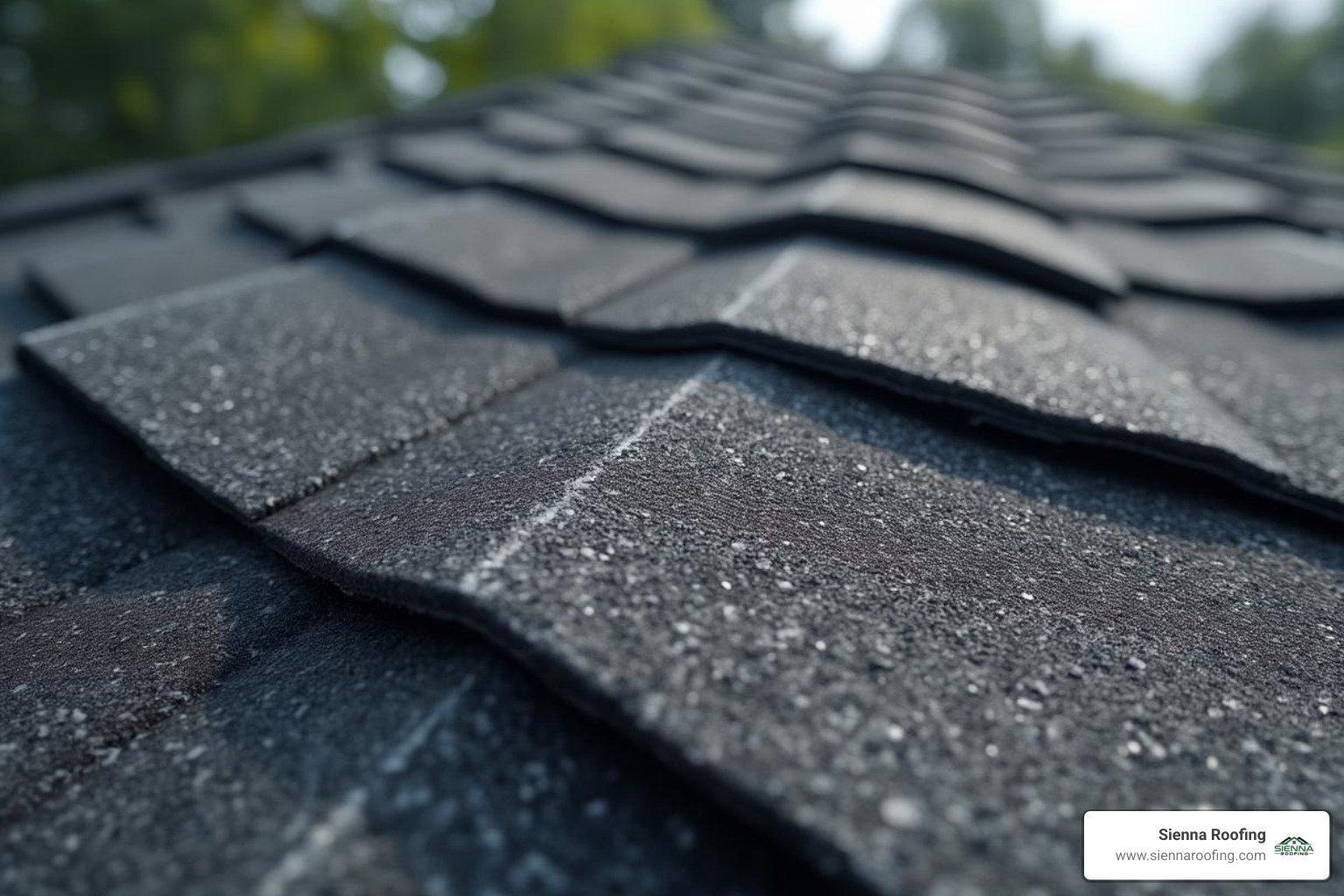 close-up of a bruised asphalt shingle - hail damage repair cost