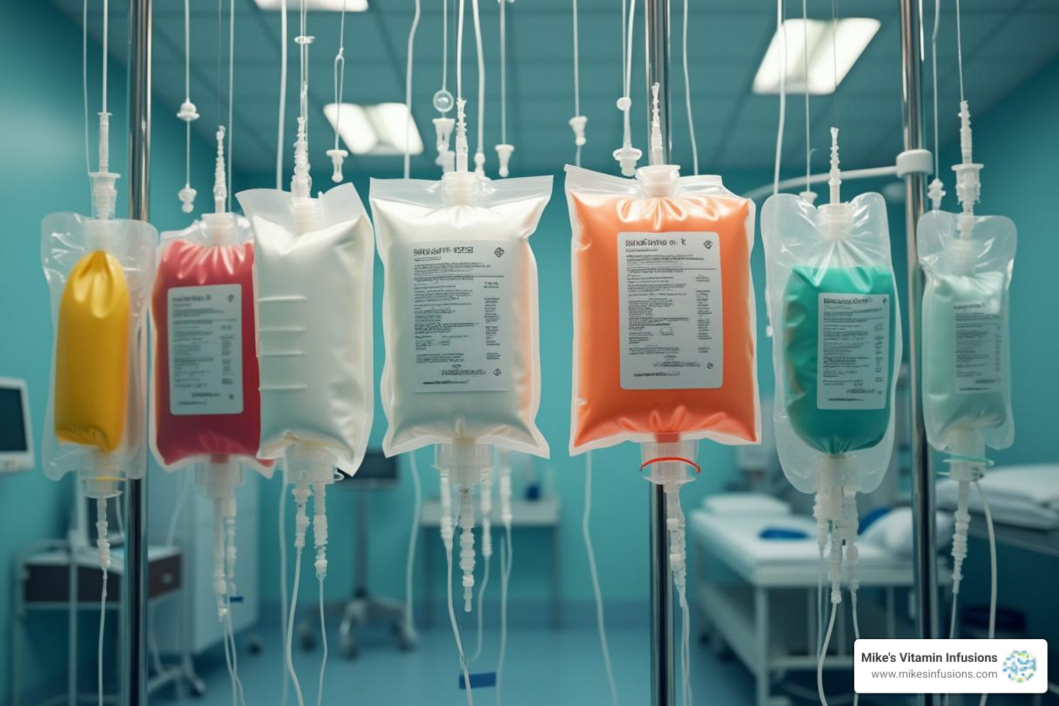 of several different types of IV bags arranged neatly - mobile iv canton ga