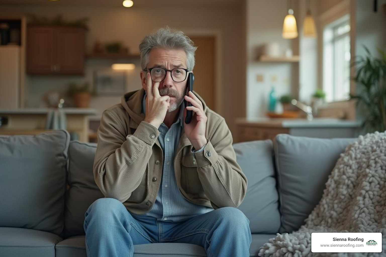 homeowner on the phone with their insurance agent - hail damage repair cost