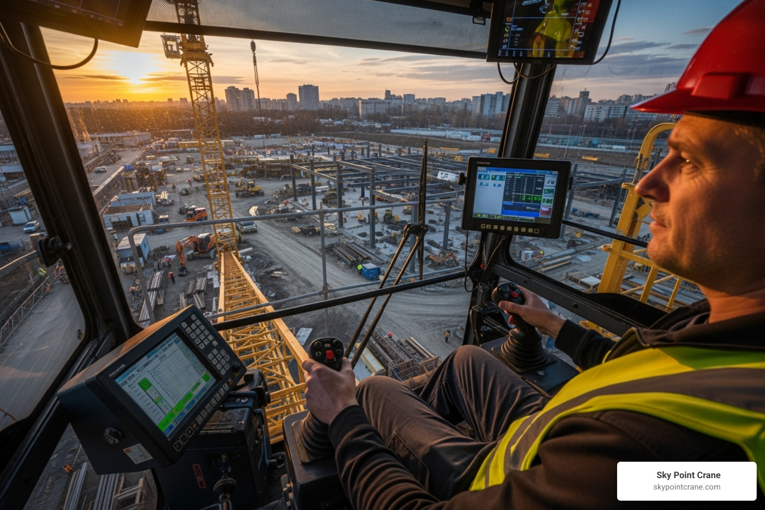 operator safely controlling a self-erecting tower crane - self erecting tower crane training