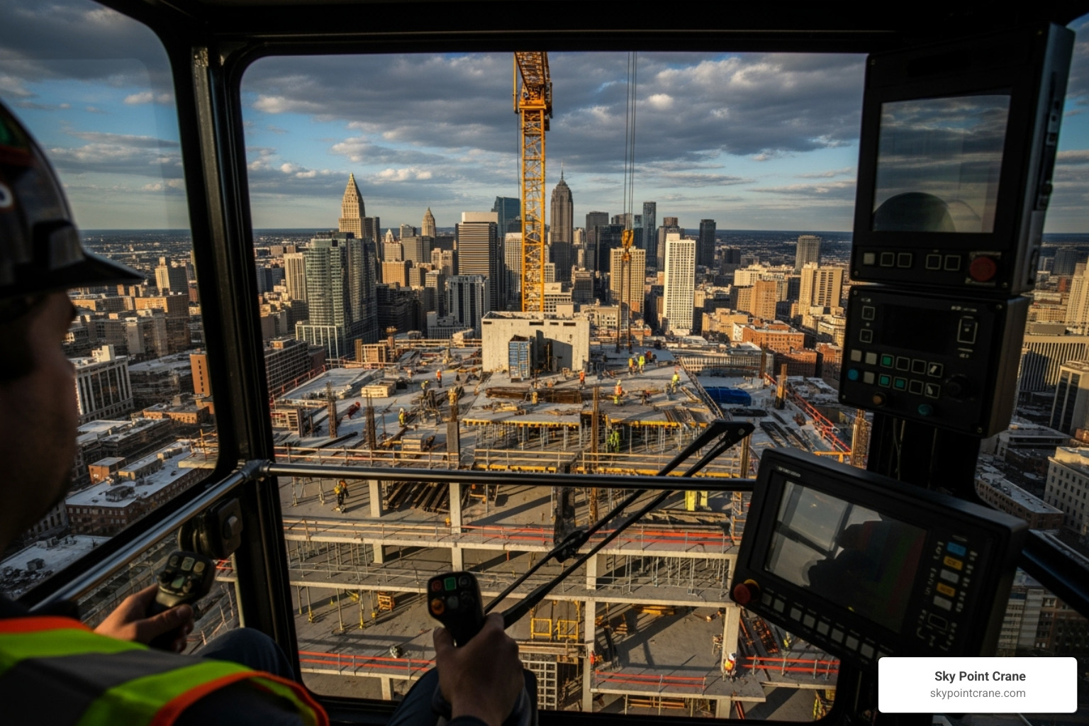 certified crane operator with a view from the cab - self erecting tower crane training