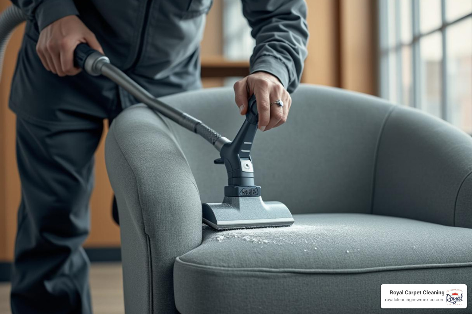technician using a professional upholstery cleaning wand on a chair - chair cleaning service near me