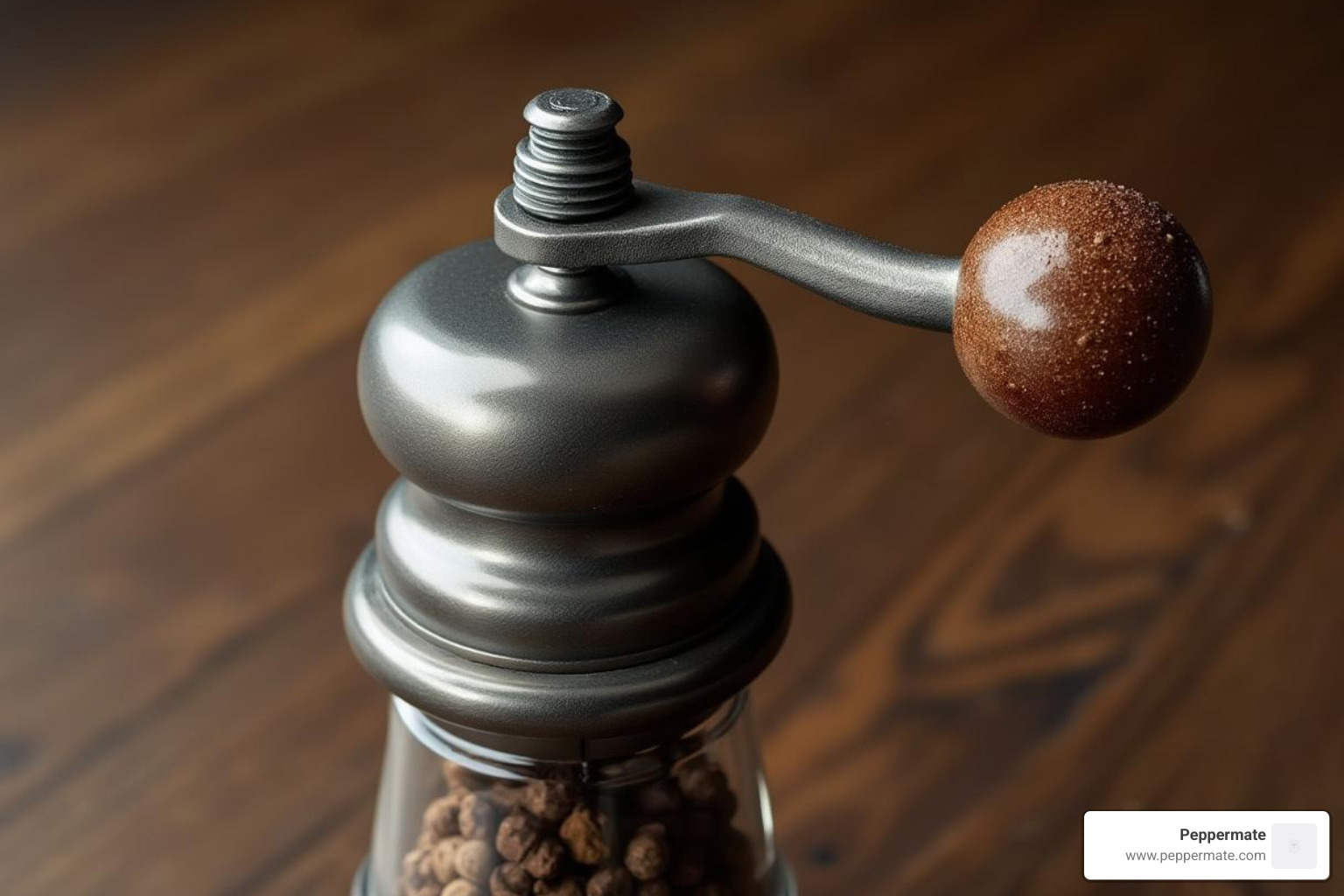 Classic Peppermate pepper mill with a top screw adjustment - how to adjust grind on pepper mill