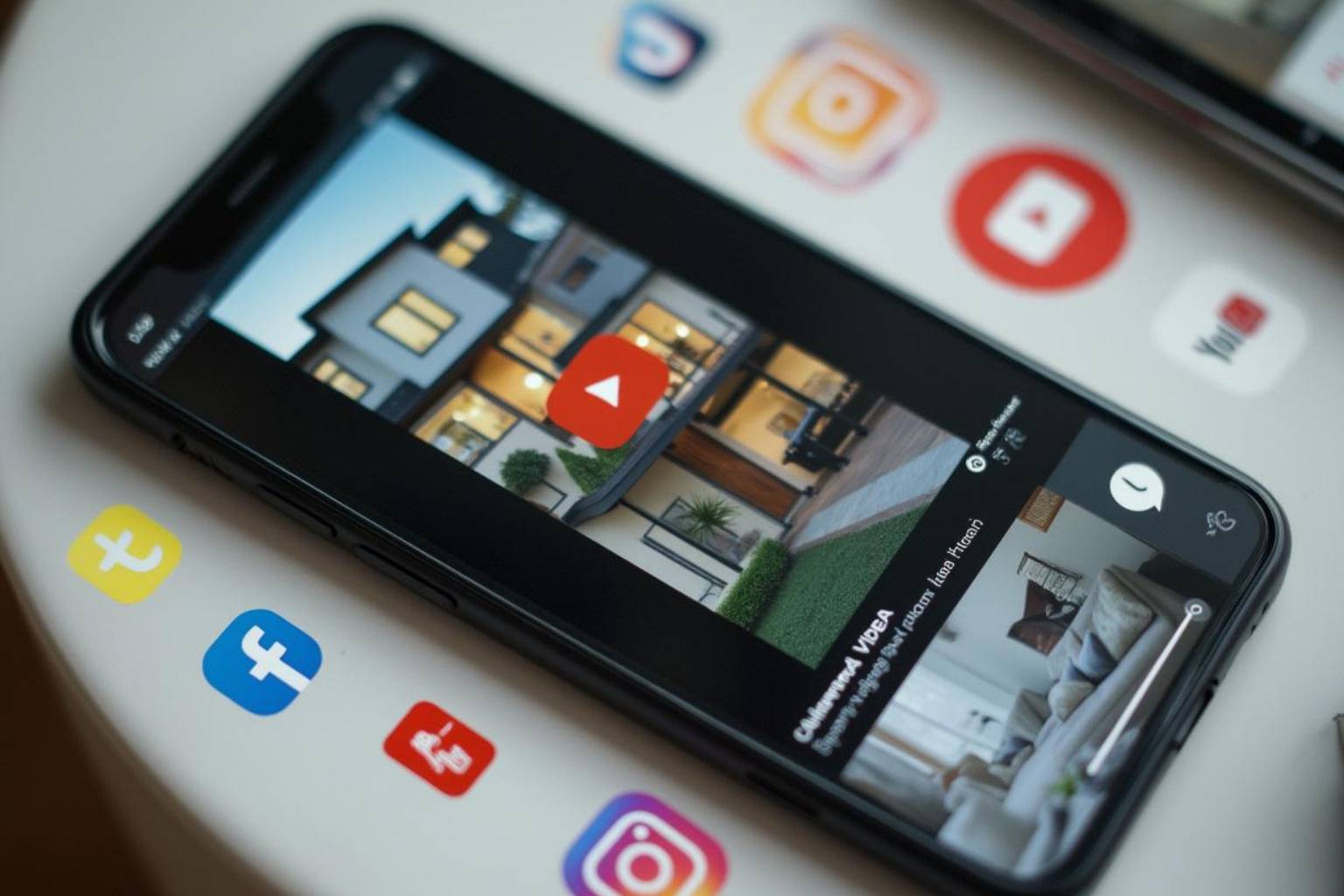 smartphone showing real estate video being shared on multiple social media apps - a guide to video marketing for real estate