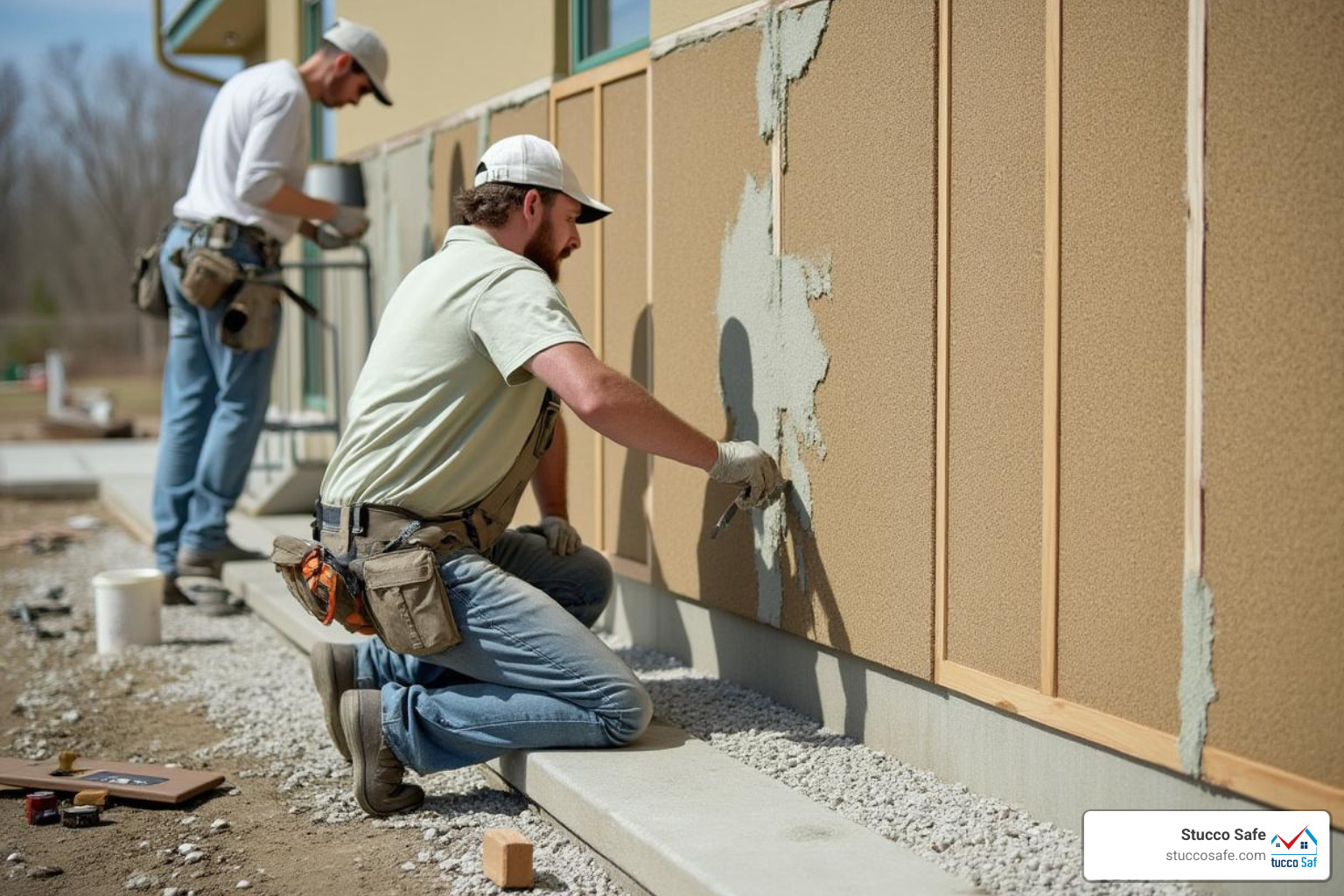 Contractors applying EIFS base coat - eifs siding contractors