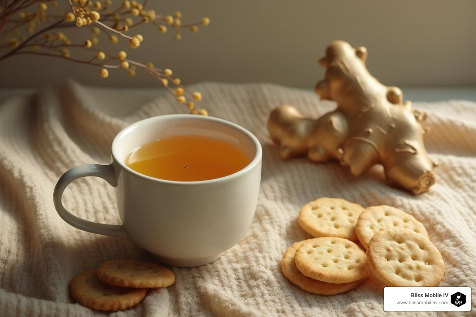 ginger tea, crackers, and acupressure bands - iv therapy for morning sickness
