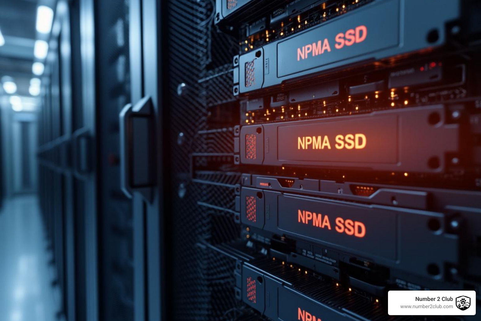image of a server rack with NVMe SSDs highlighted - cheap reseller hosting cpanel