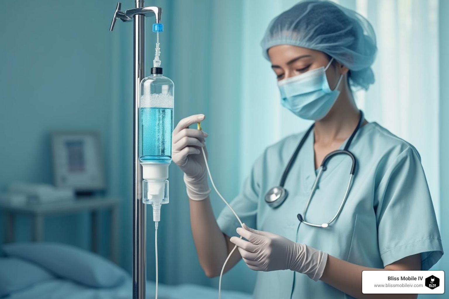 nurse preparing a morning sickness IV drip - iv therapy for morning sickness