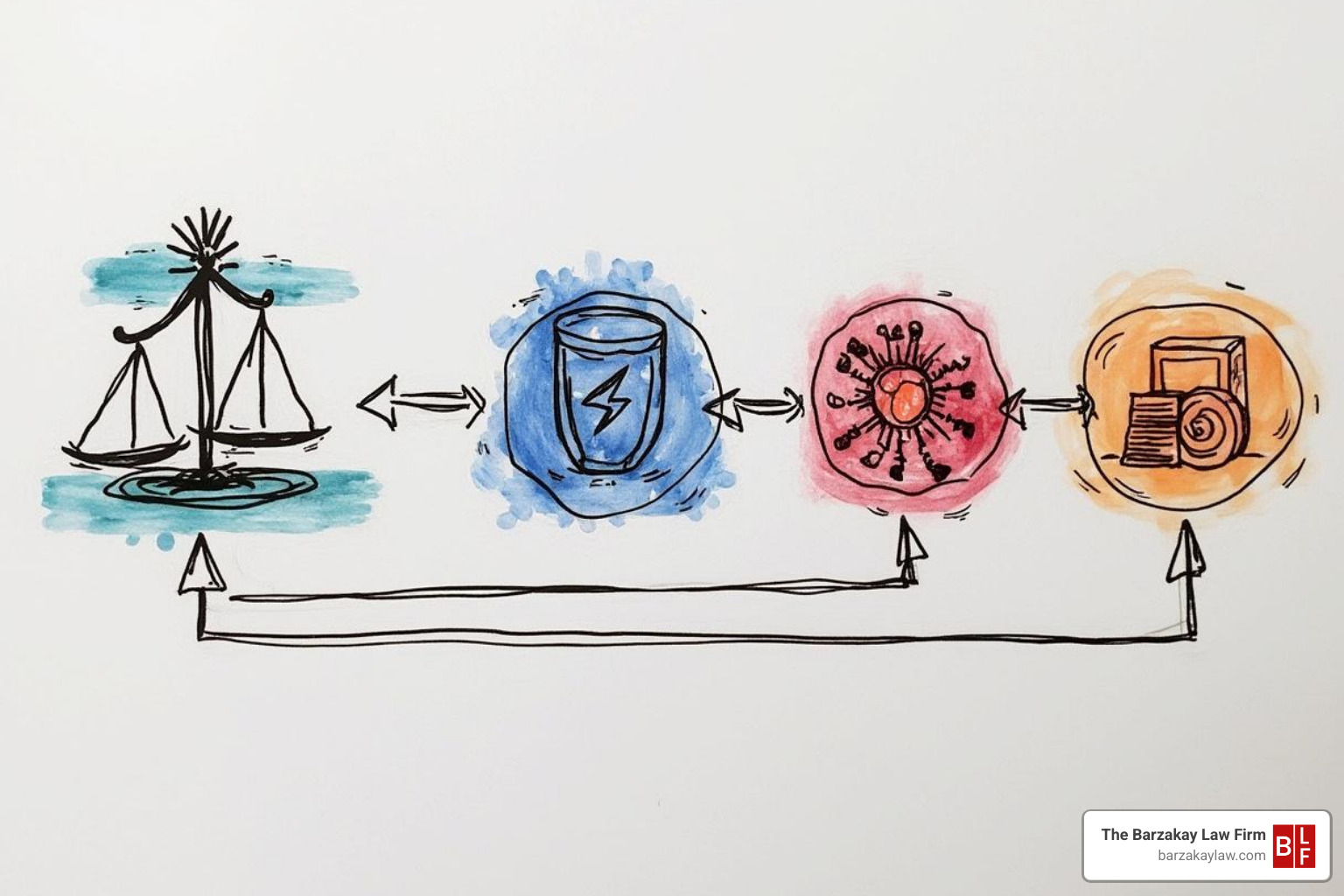 A diagram illustrating the four elements of negligence: Duty, Breach, Causation, and Damages, with arrows connecting them in a flow. - slip and fall legal advice