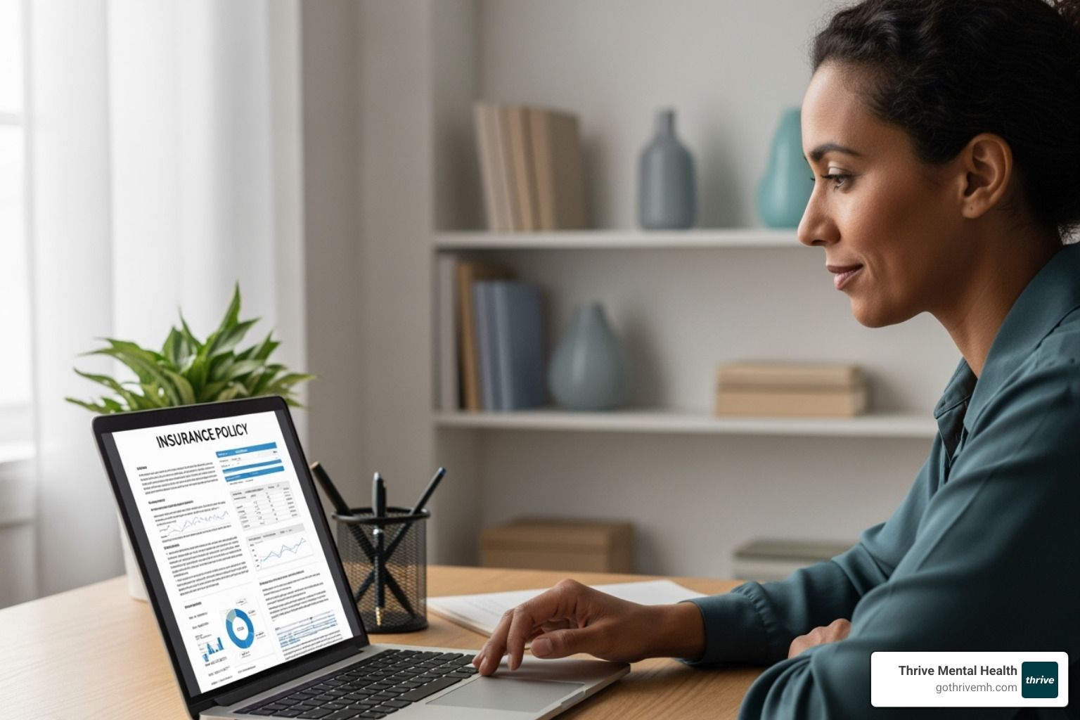A person reviewing their insurance policy on a computer screen, highlighting the importance of understanding coverage - Indiana Virtual Therapy