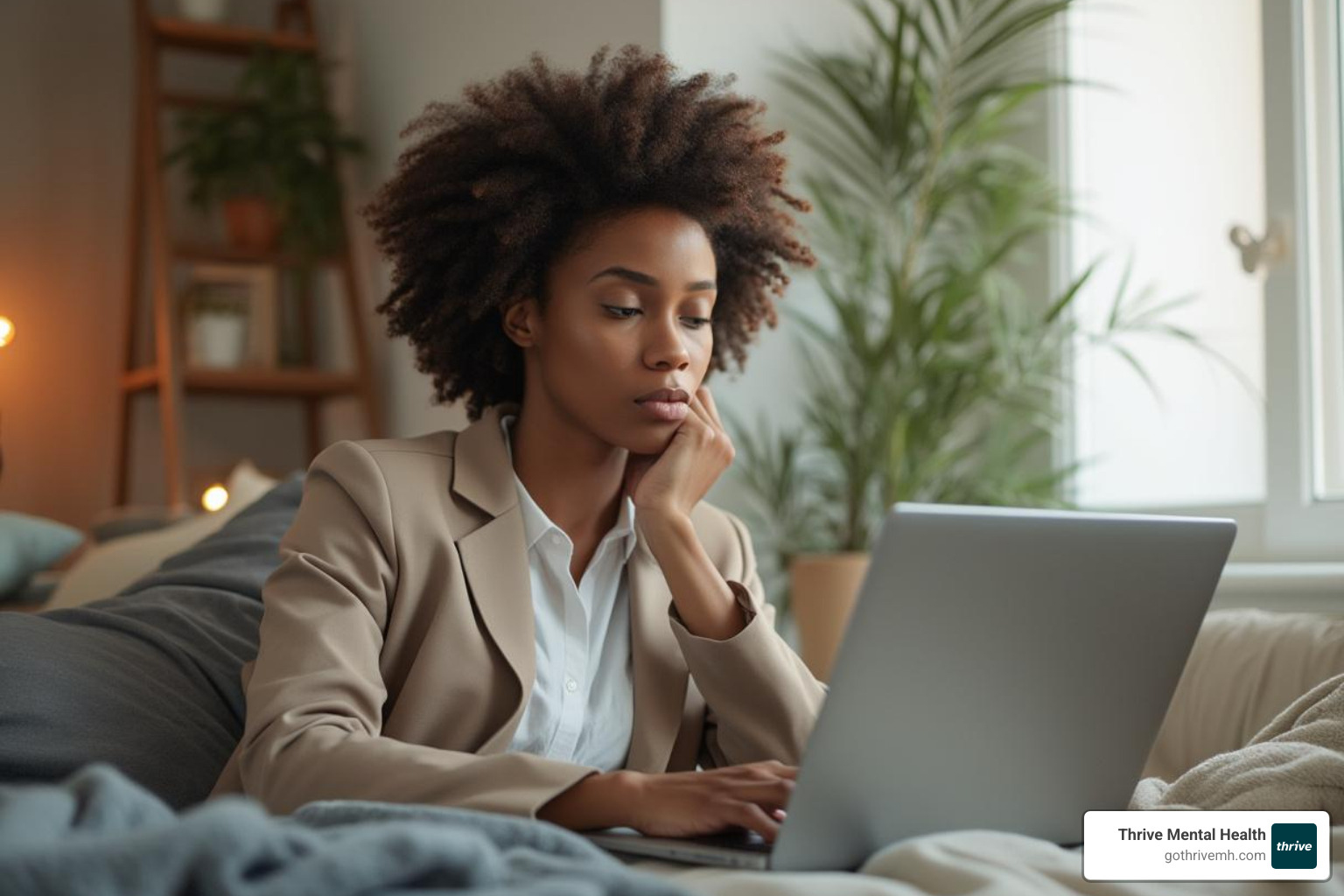 A person having a therapy session on a laptop in a calm, private space, emphasizing comfort and focus - Indiana Virtual Therapy