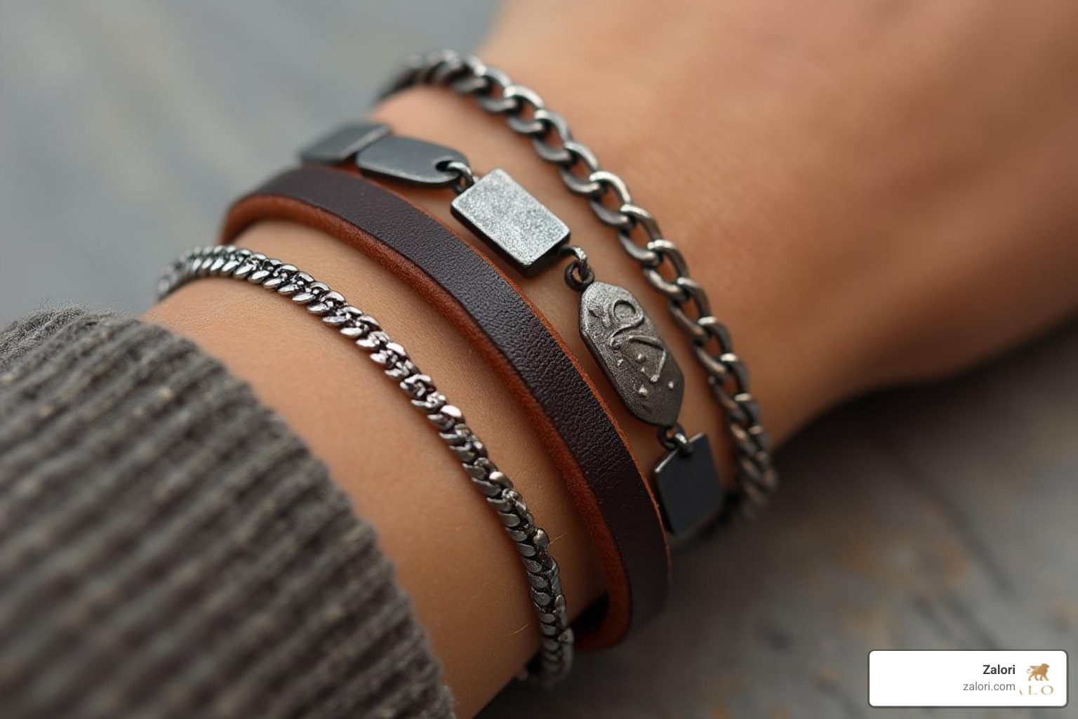 a wrist stack featuring an oxidized silver bracelet mixed with a leather band and a polished silver chain - oxidized silver bracelet a wrist stack featuring an oxidized silver bracelet mixed with a leather band and a polished silver chain - oxidized silver bracelet