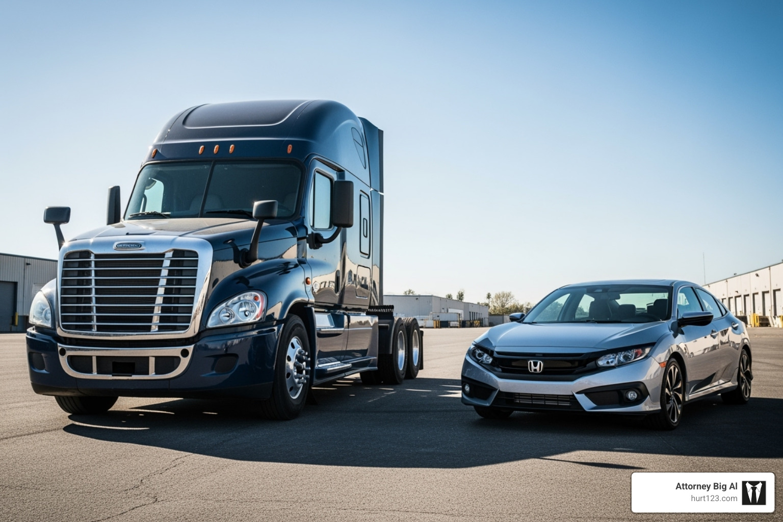 comparing the size of a semi-truck to a standard sedan - truck accident comparing the size of a semi-truck to a standard sedan - truck accident