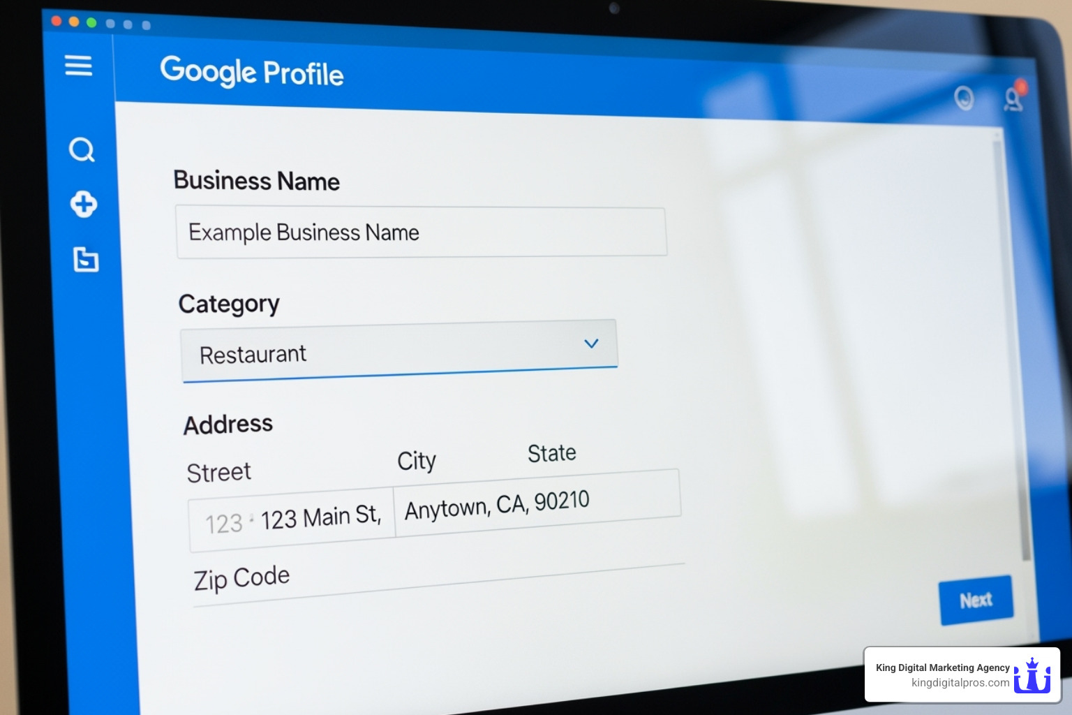 Google Business Profile creation screen - Google Business page management