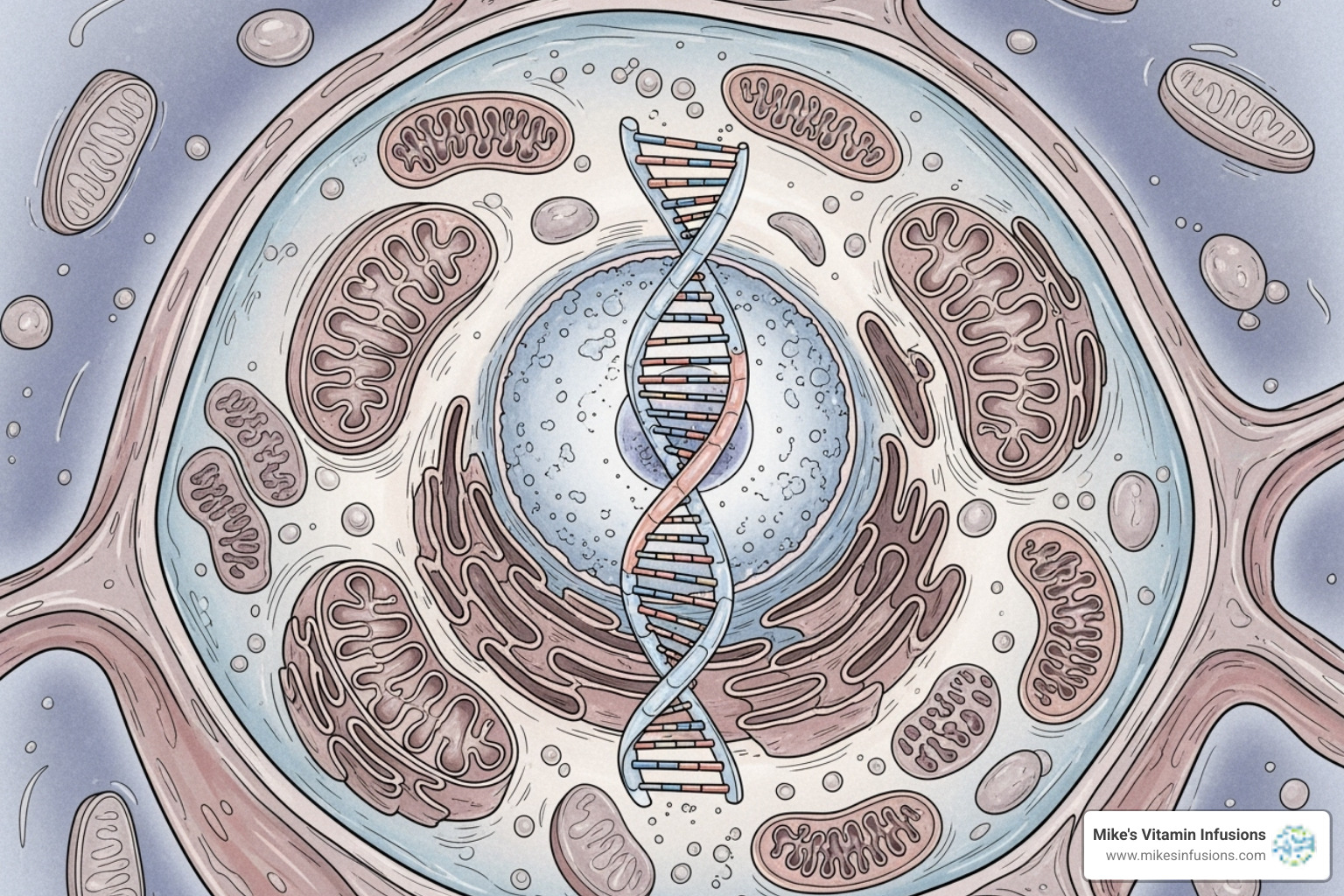 DNA helix and mitochondria inside a cell - nad iv