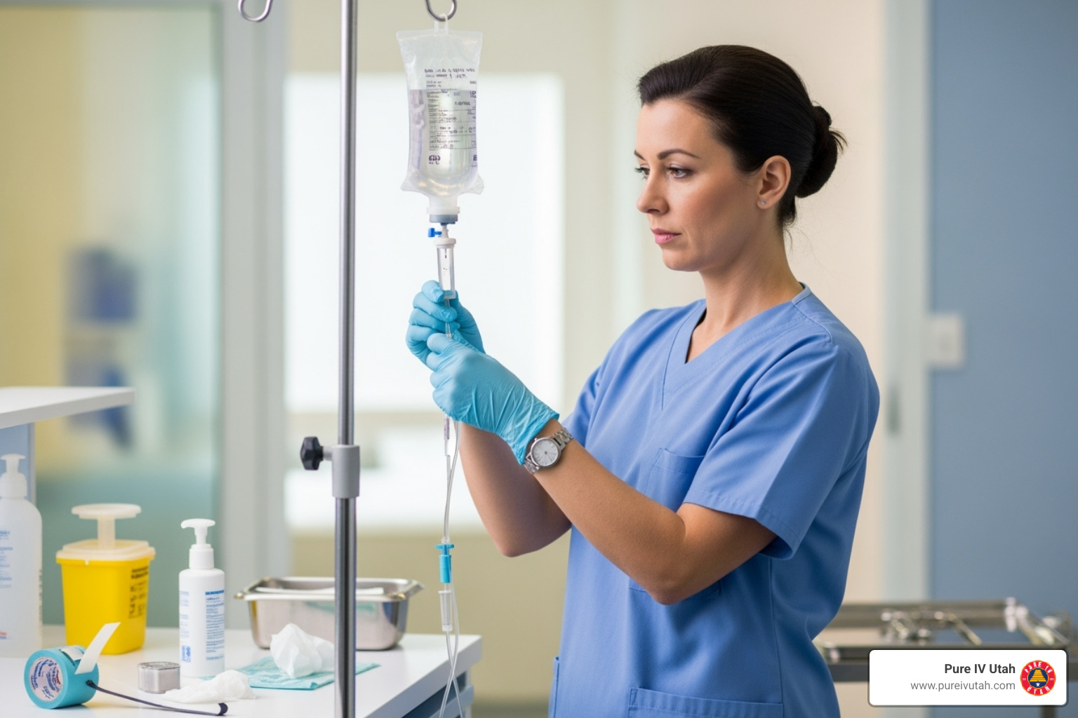 nurse preparing IV bag - IV therapy in Utah