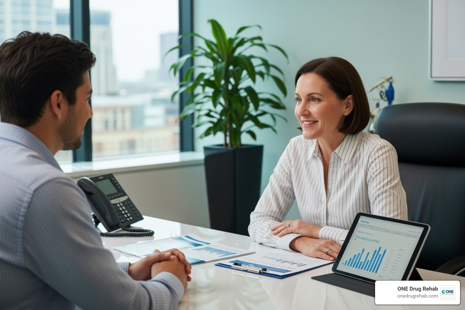 A person discussing financial options with a compassionate counselor. - addiction treatment without insurance