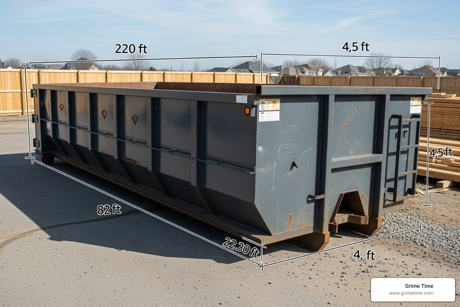 20-yard dumpster with dimension labels - 20 yard dumpster rental