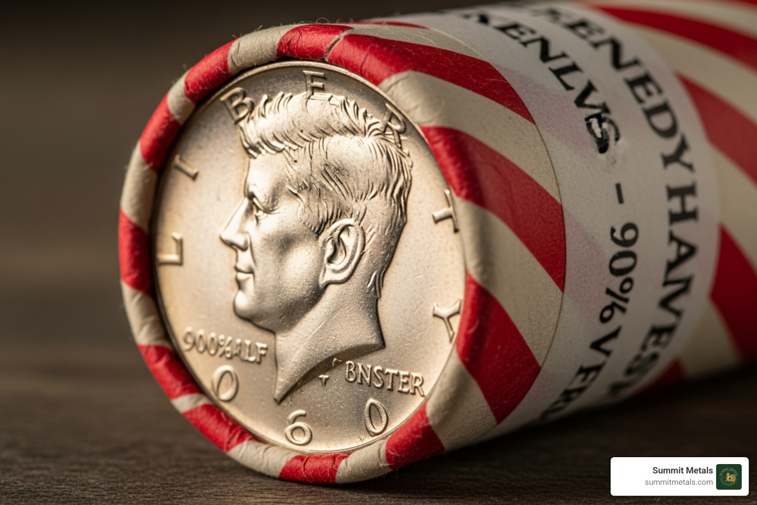 a roll of 90% silver Kennedy half-dollars - Discount silver coins