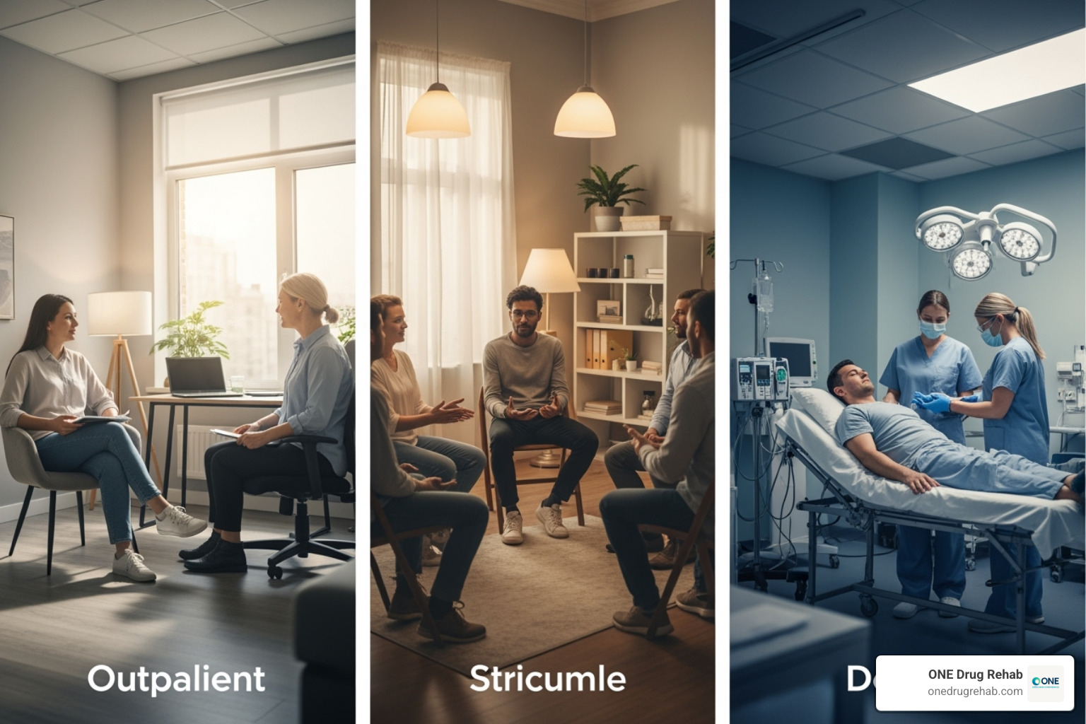 Levels of addiction treatment care, from outpatient to inpatient and medical detox. - addiction treatment without insurance