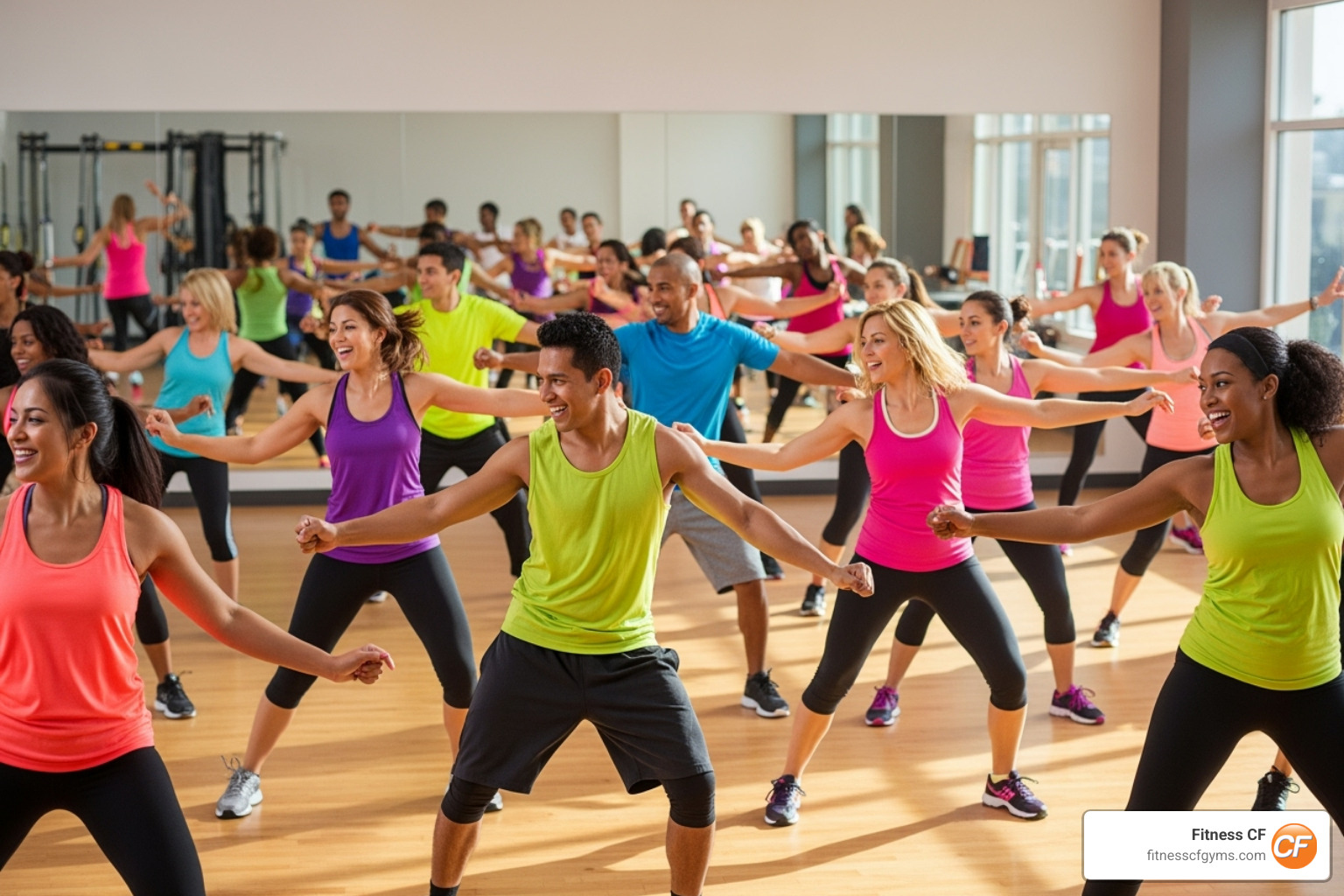 an energetic Zumba class in session