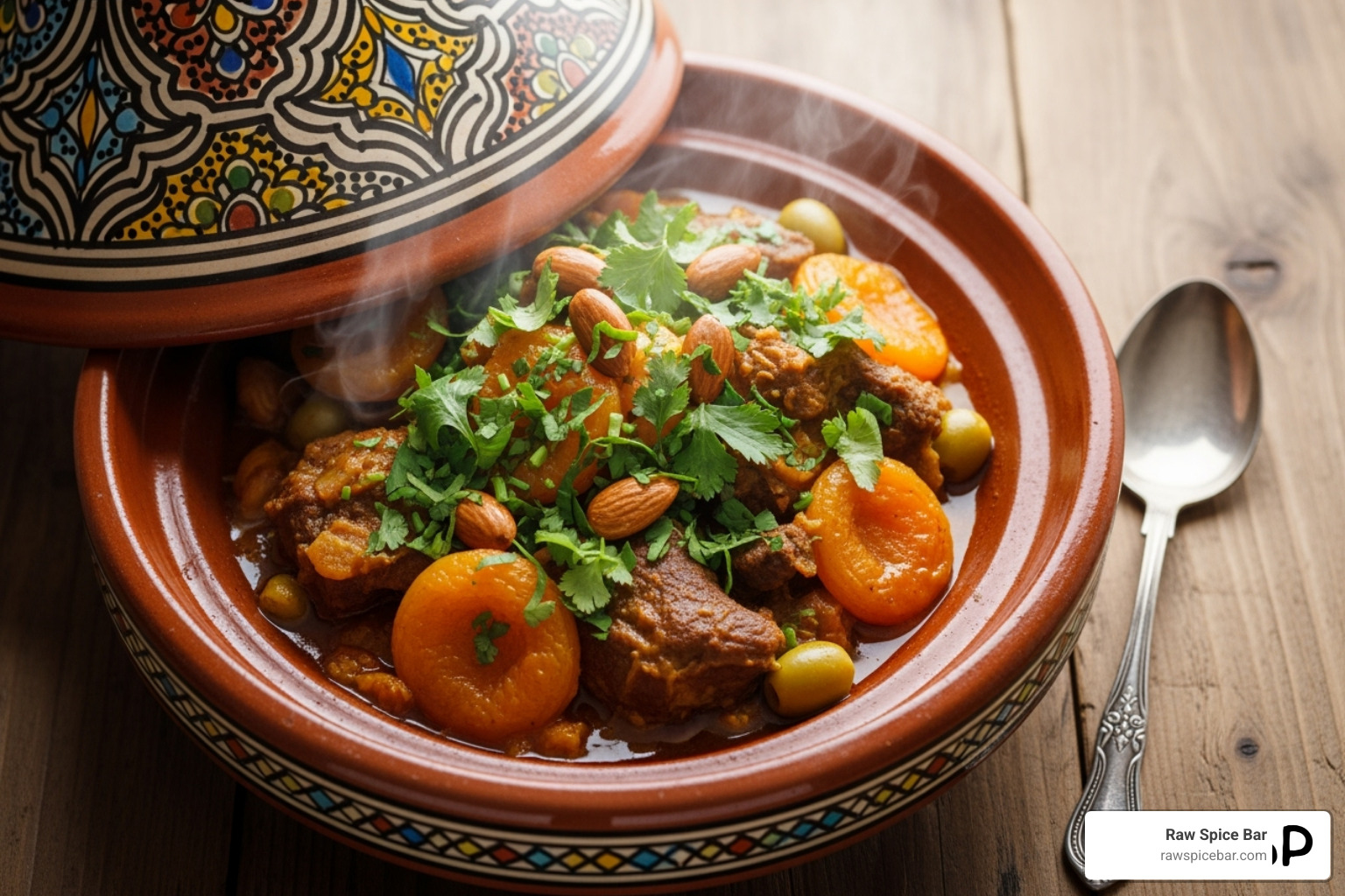 A Moroccan tagine dish decorated with fresh herbs - global spice flavors