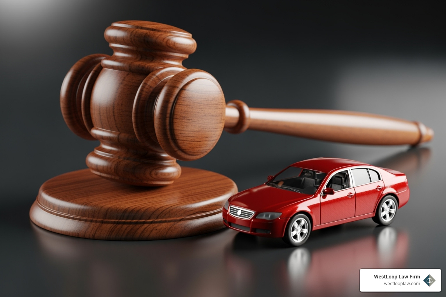 Gavel and a toy car, symbolizing car accident law - car crash lawyer houston