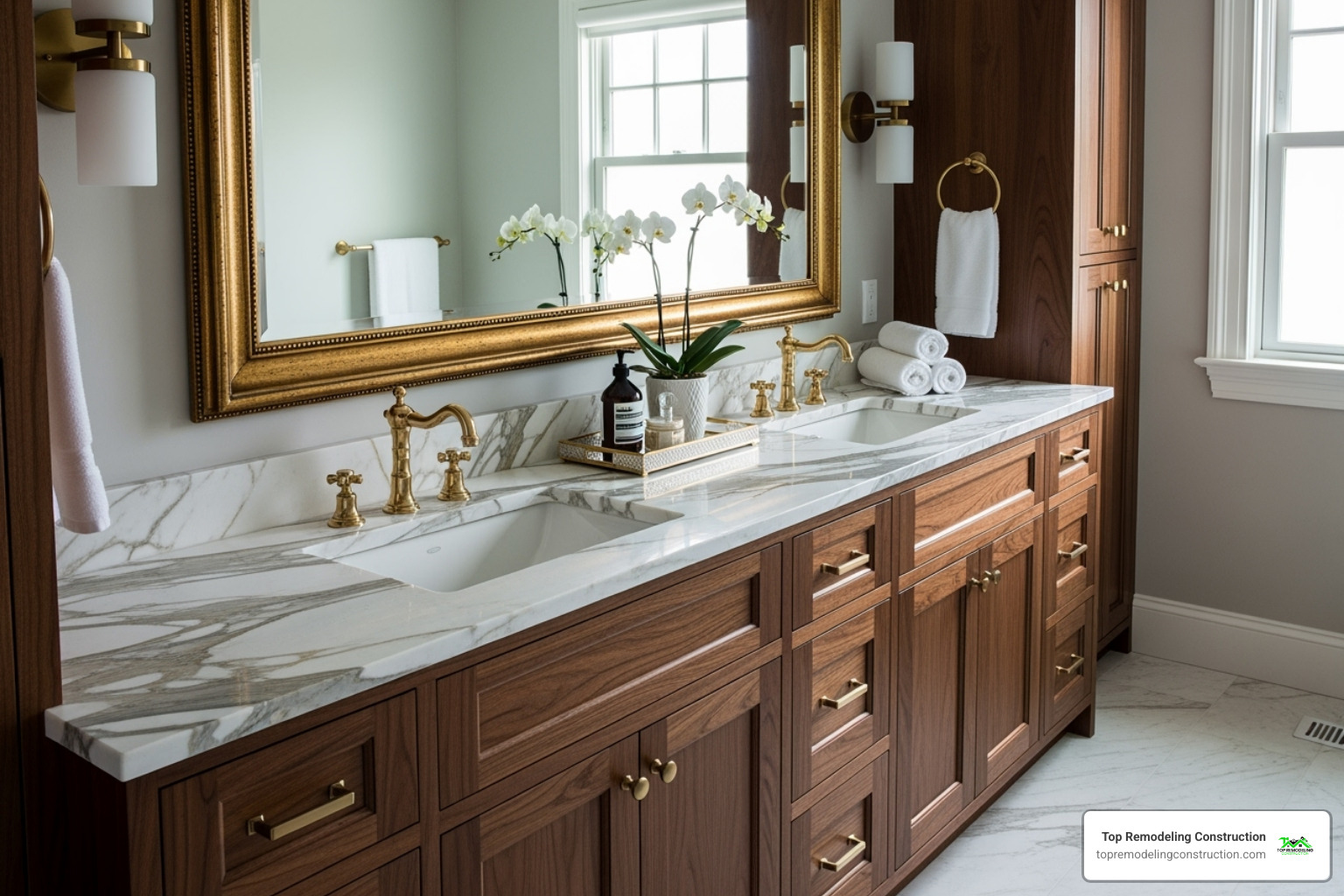 Image of a beautiful custom vanity with high-end countertops - bathroom designers las vegas Image of a beautiful custom vanity with high-end countertops - bathroom designers las vegas