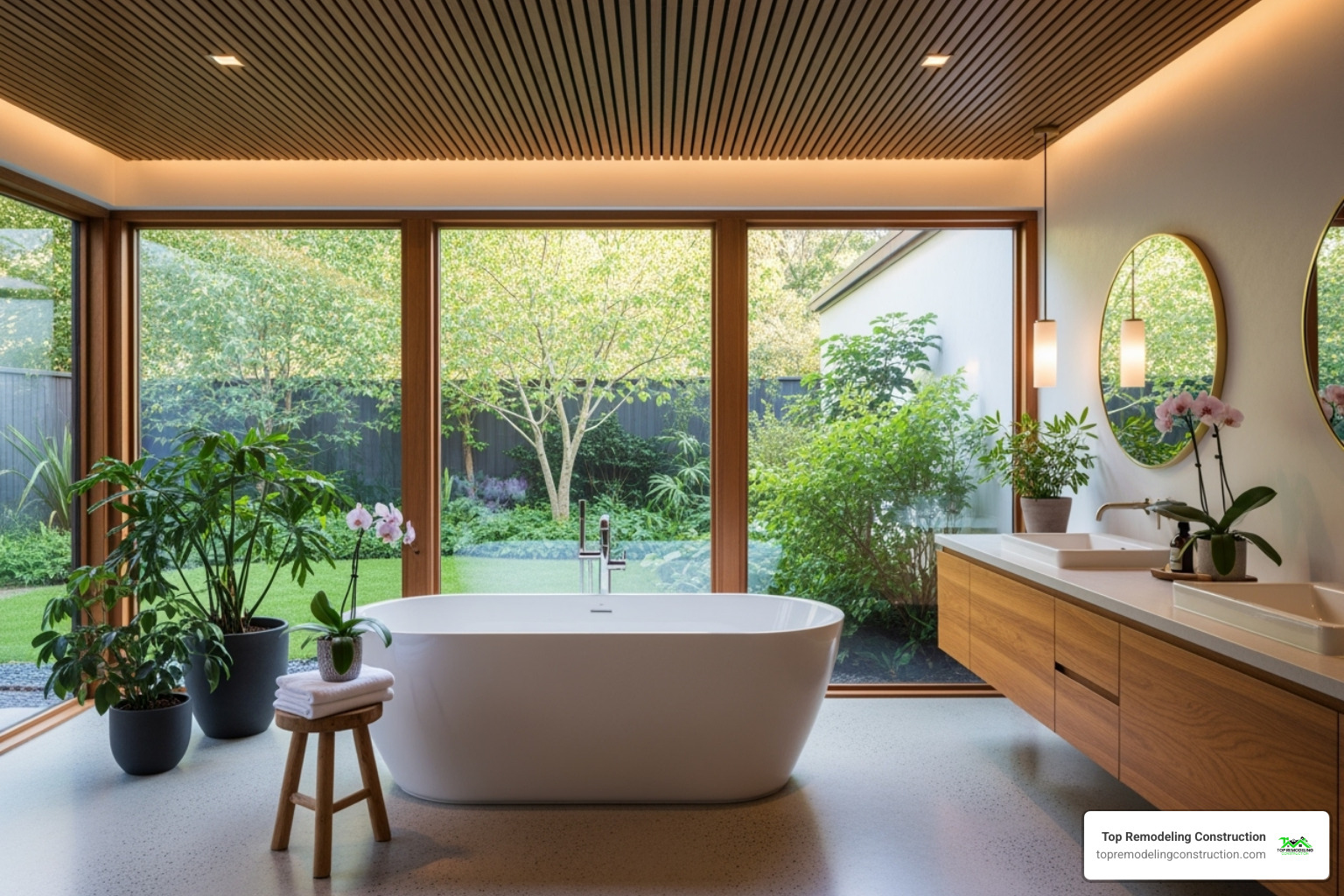 Image of a spa-like bathroom with a freestanding tub and natural elements - bathroom designers las vegas Image of a spa-like bathroom with a freestanding tub and natural elements - bathroom designers las vegas