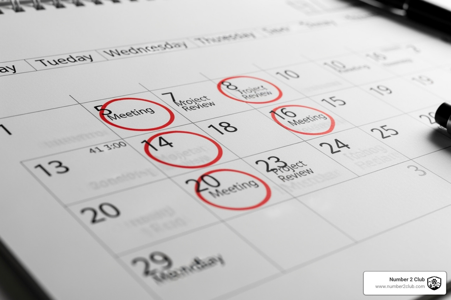 a calendar with weekly service appointments highlighted - poop scoop service near me
