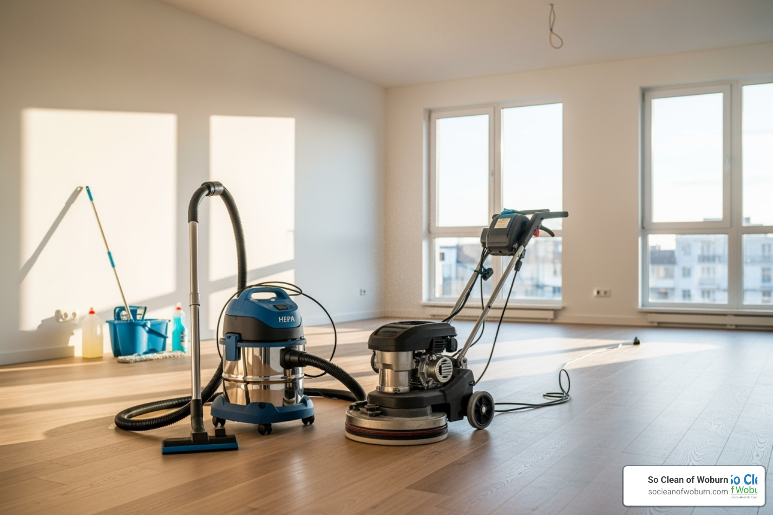 professional-grade cleaning equipment like HEPA vacuums and floor buffers - post construction apartment cleaning