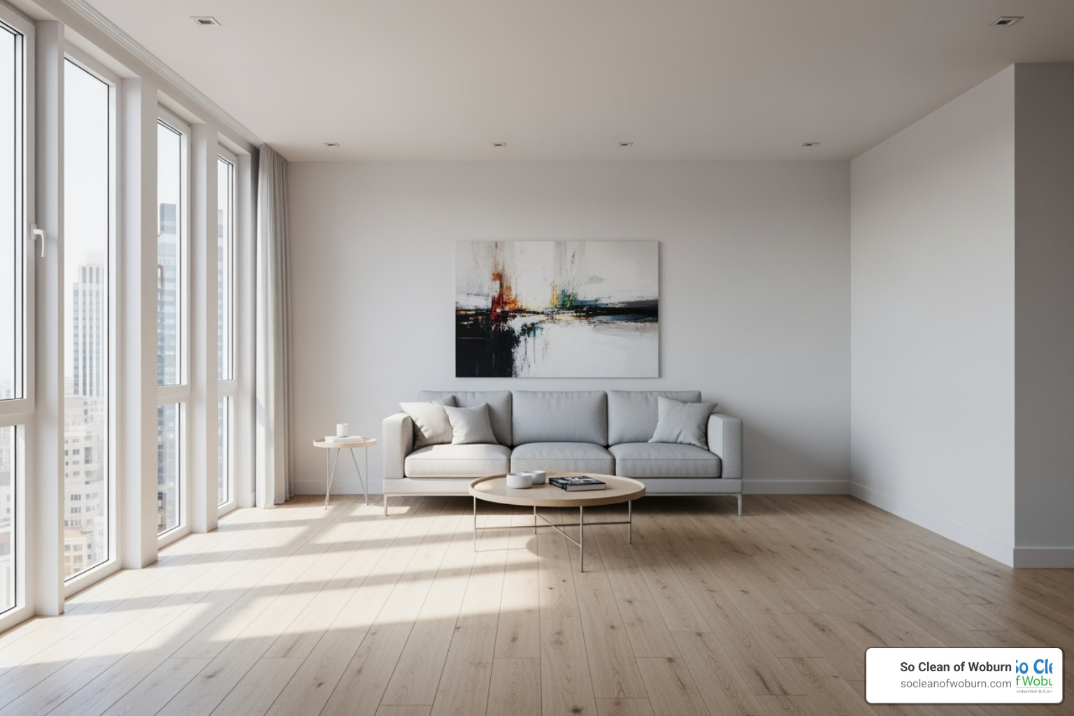 pristine, move-in ready apartment living room - post construction apartment cleaning