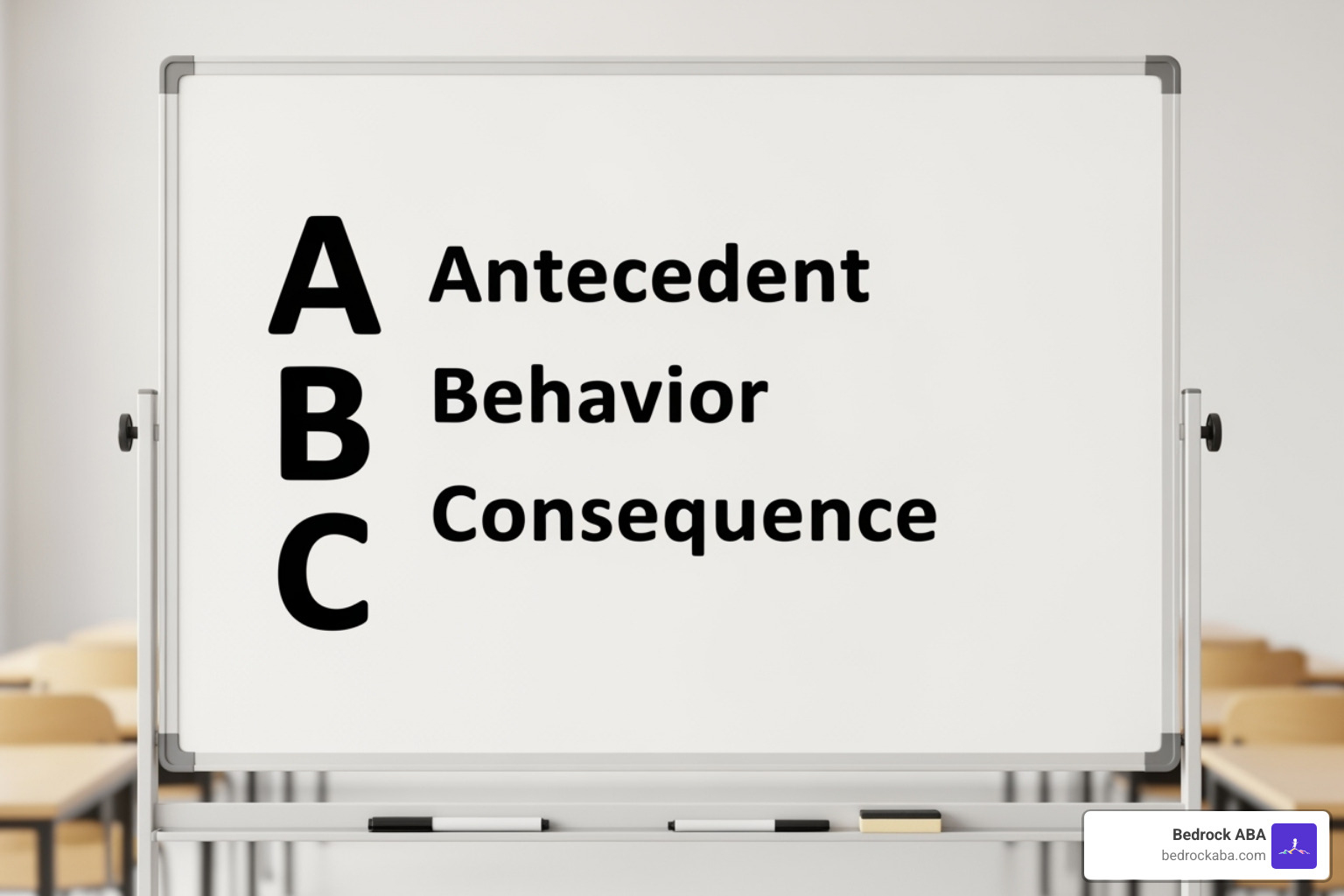 Whiteboard showing the ABCs of behavior (Antecedent, Behavior, Consequence) - aba therapy for emotional regulation