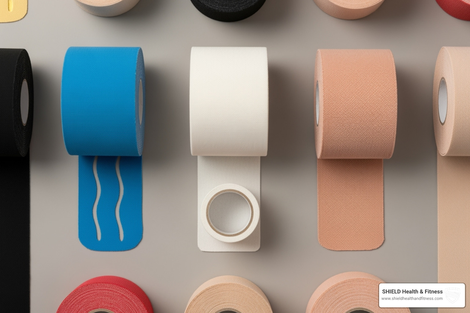 Different rolls of sports tape: rigid, kinesiology, and cohesive wrap - local sports tape USA Different rolls of sports tape: rigid, kinesiology, and cohesive wrap - local sports tape USA