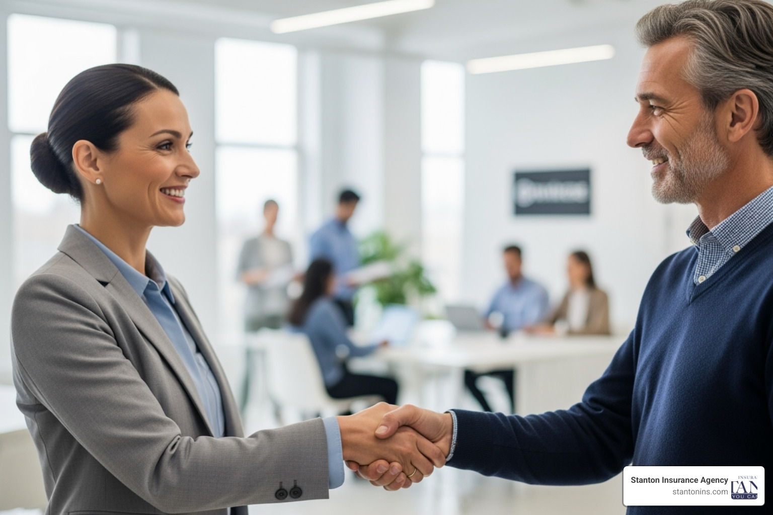 A small business owner and a nonprofit director shaking hands, representing the broad need for D&O insurance. - what is d&o insurance