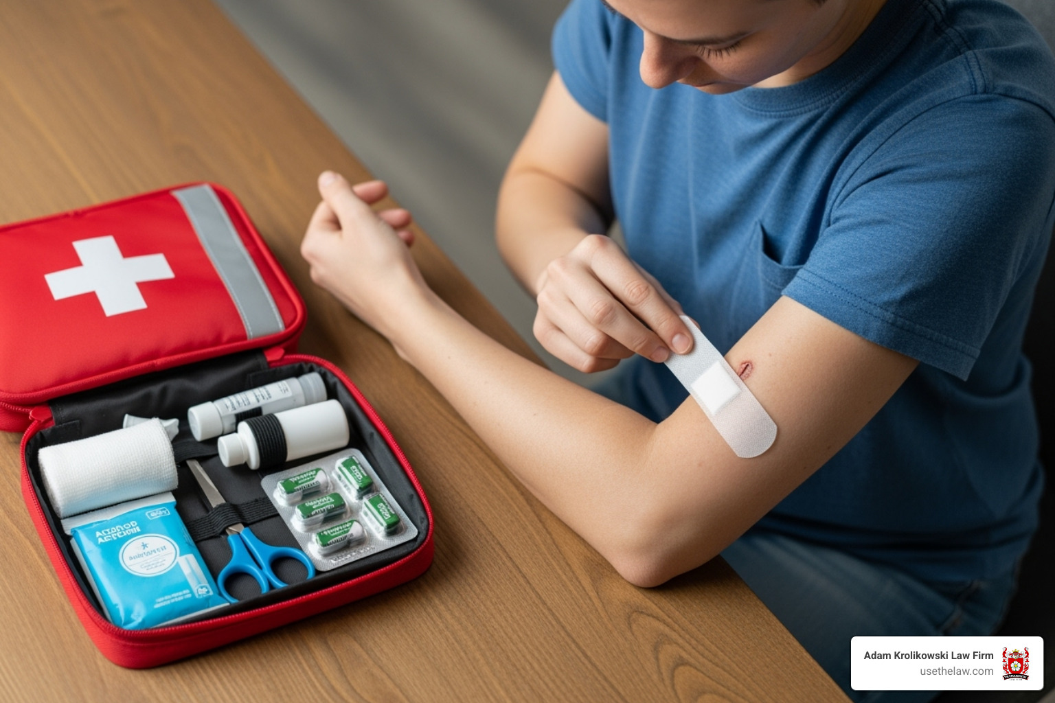 first-aid kit being used - premises liability lawyer near me
