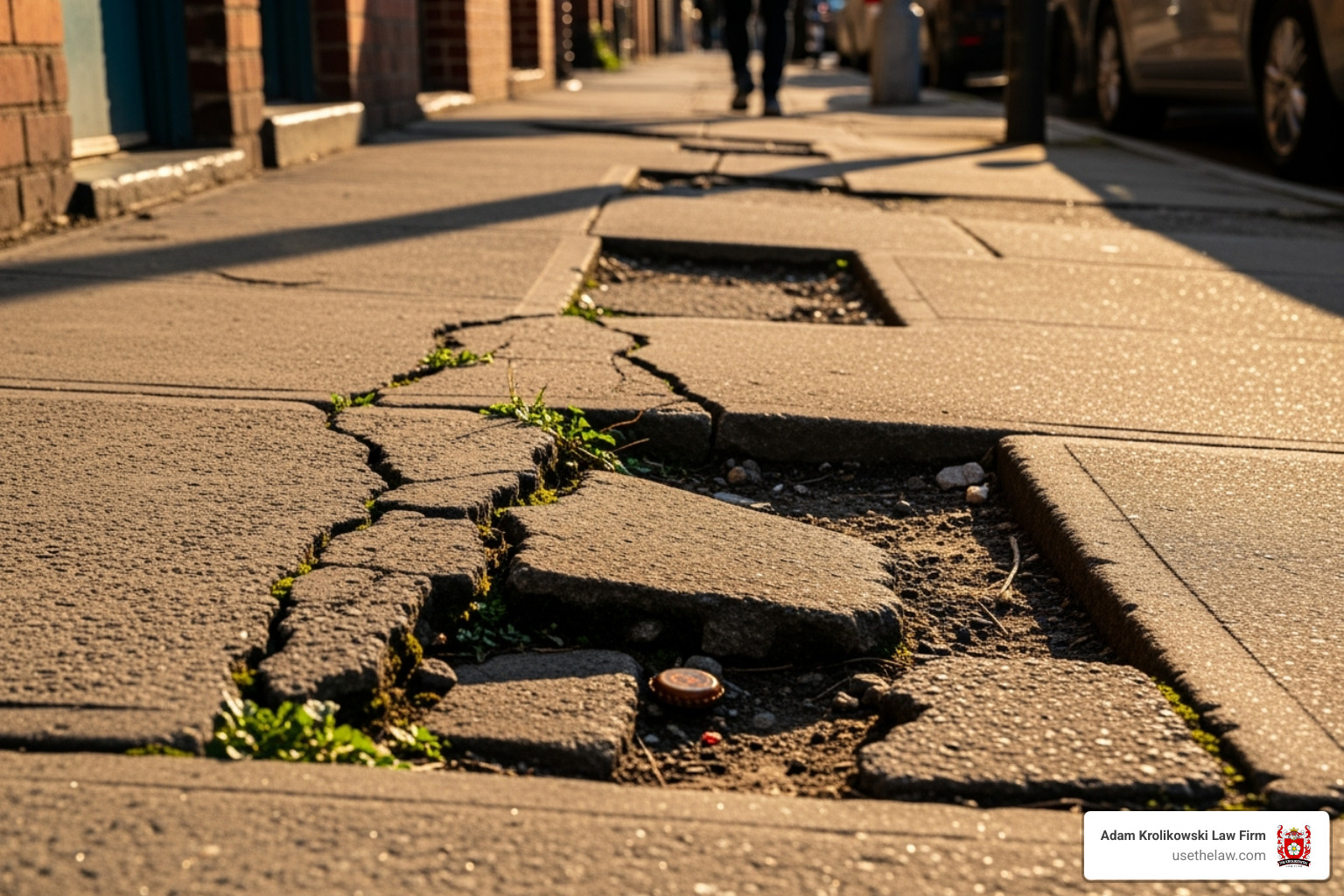 cracked uneven sidewalk - premises liability lawyer near me