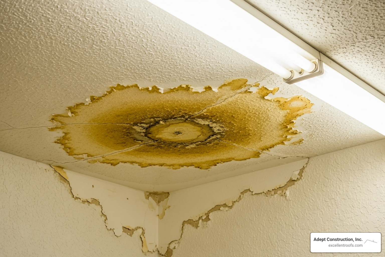 ceiling water stain below a roof leak - repair asphalt shingle roof naperville il