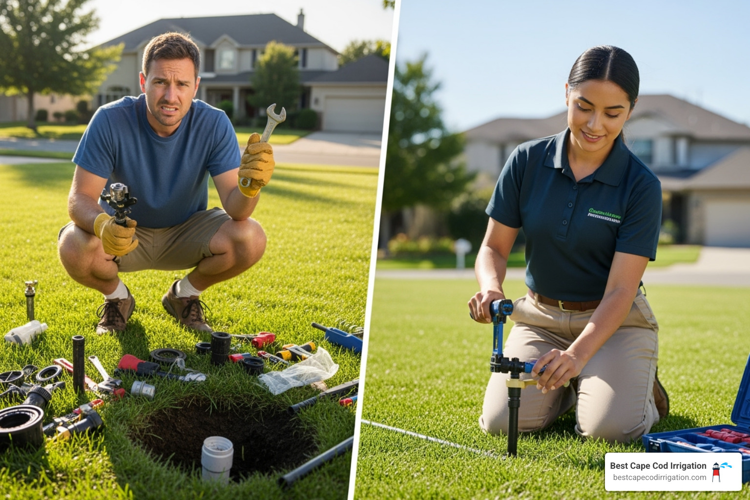 comparing DIY vs Professional Sprinkler System Startup - sprinkler system spring