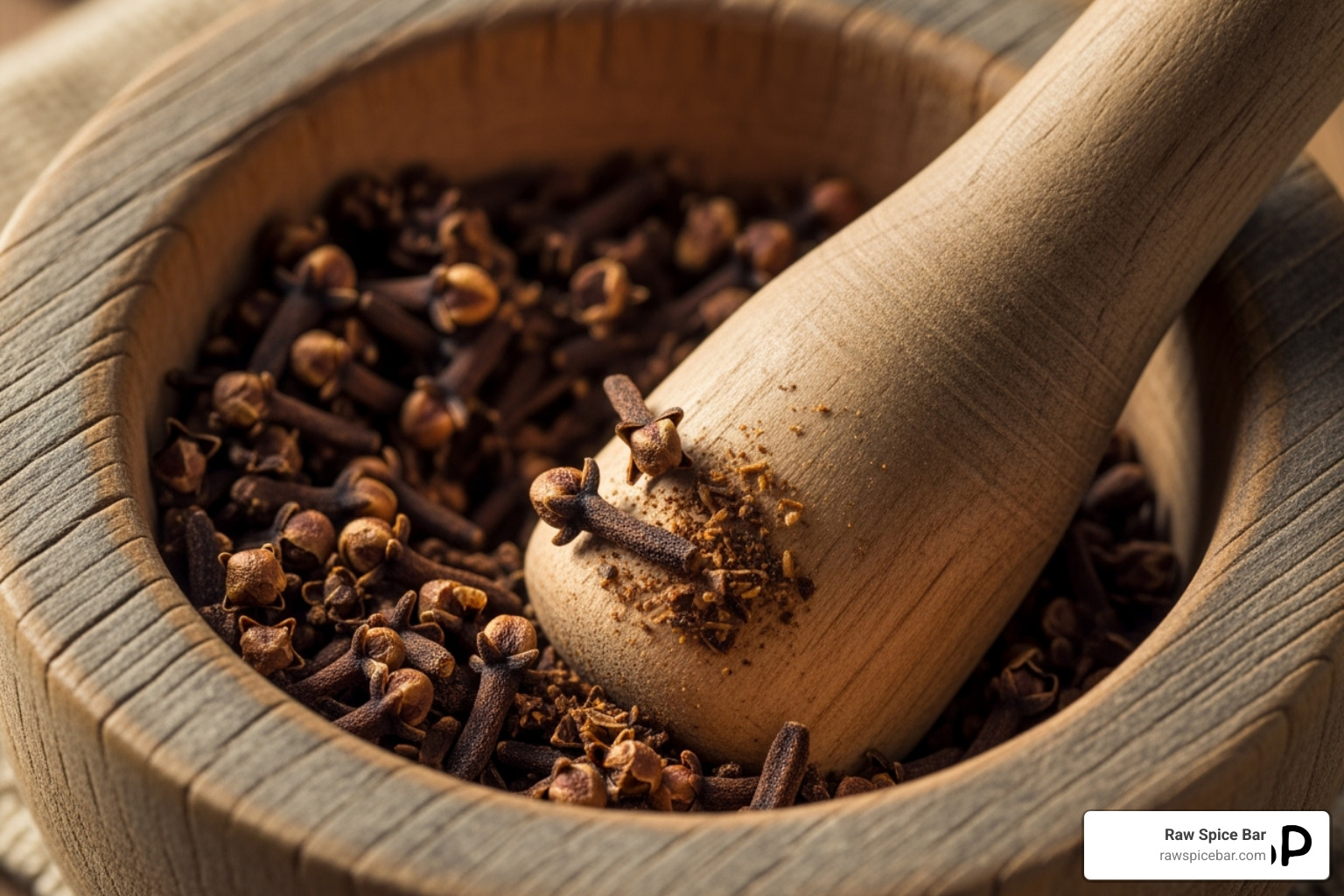 whole cloves in a mortar and pestle - ground cloves alternative