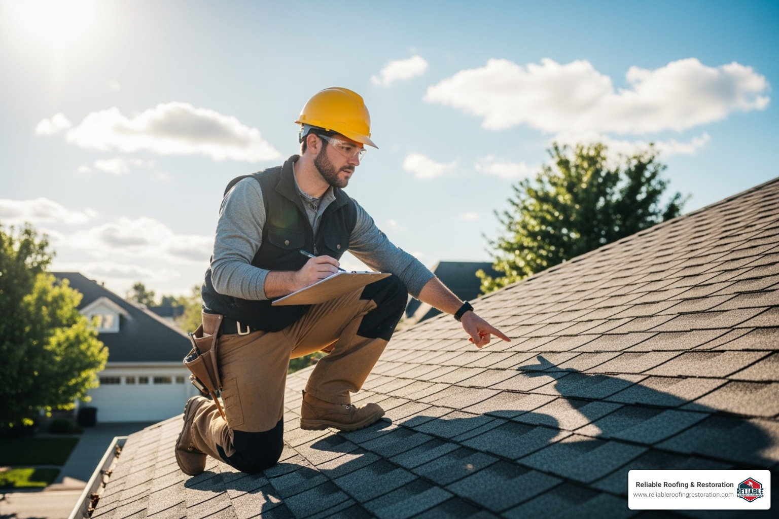 roofing contractor performing a roof inspection with a clipboard - home roof repair tomball tx roofing contractor performing a roof inspection with a clipboard - home roof repair tomball tx