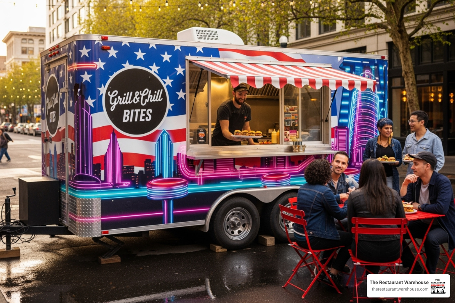 Food trailer with a custom exterior wrap and unique serving window - 16 ft food trailer