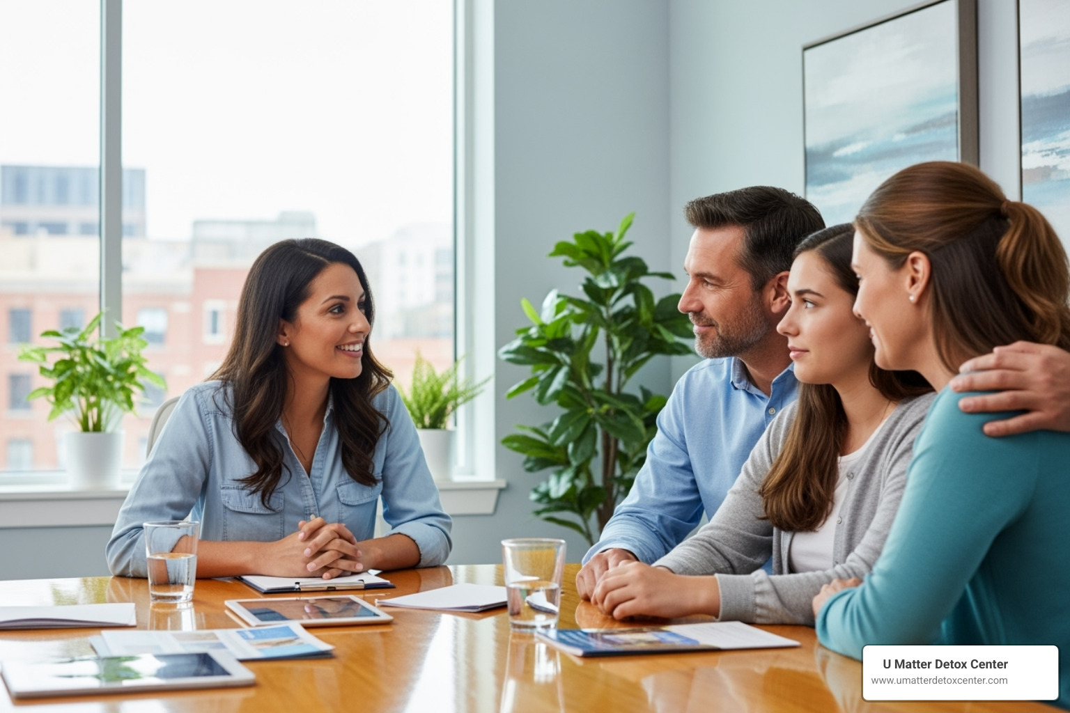Compassionate admissions coordinator speaking with a family - alcohol rehab santa clarita