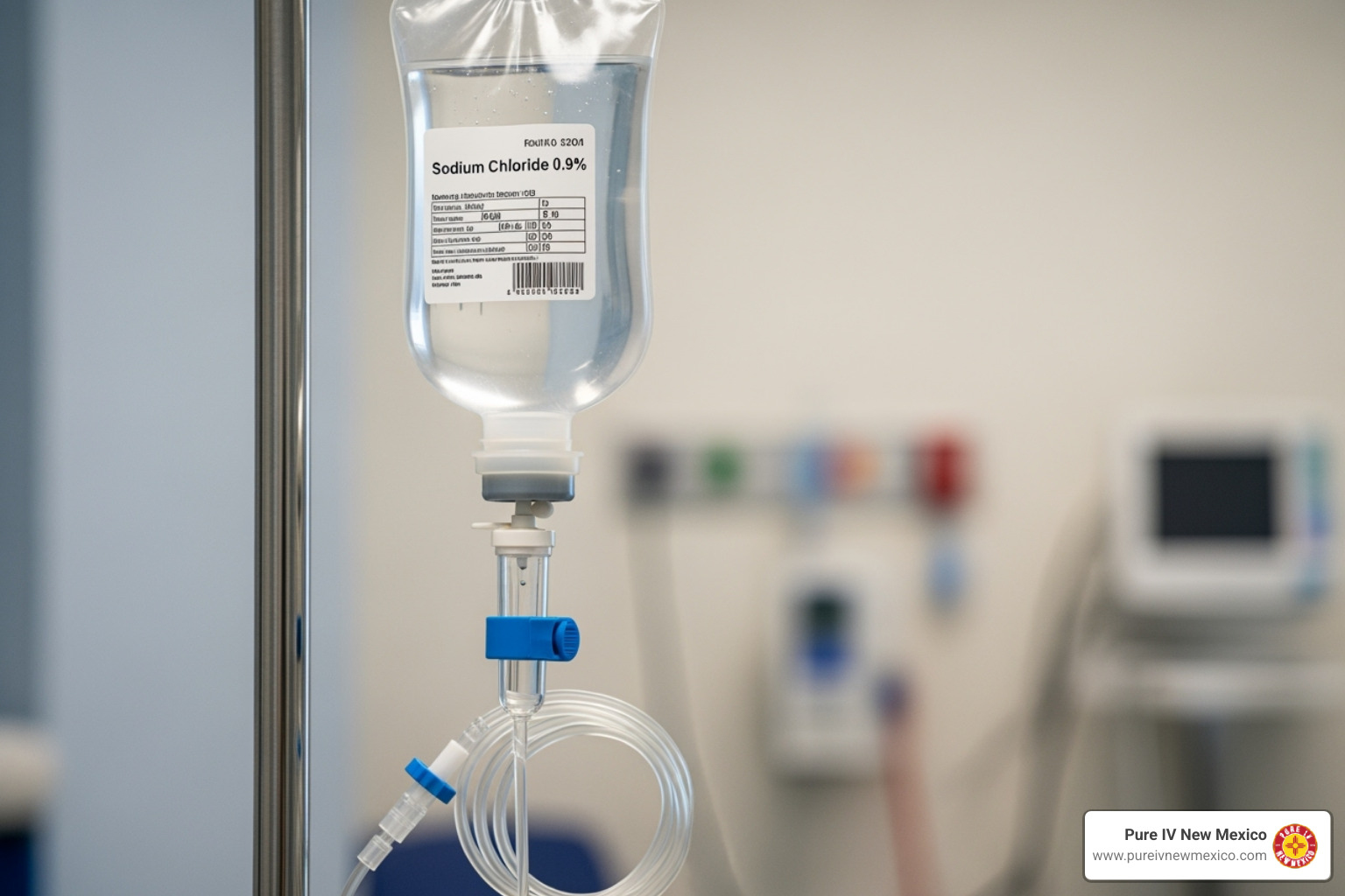 sterile IV bag with tubing - hydration infusion therapy