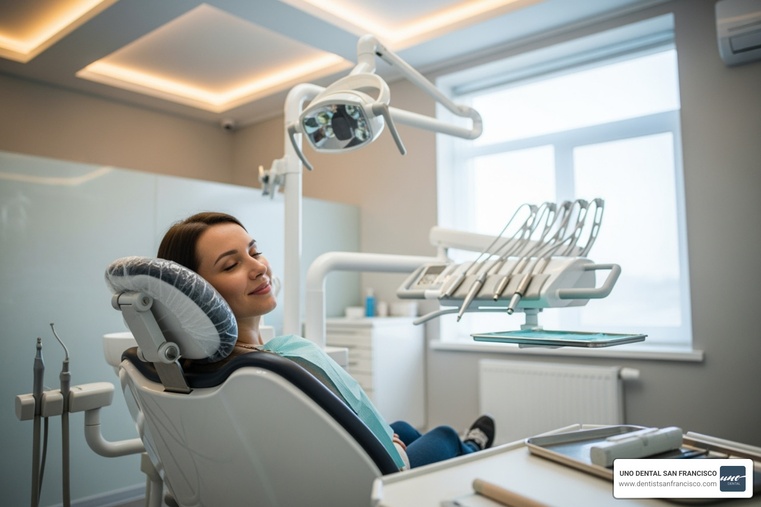 relaxed patient in a dental chair - minimally invasive dentistry san francisco