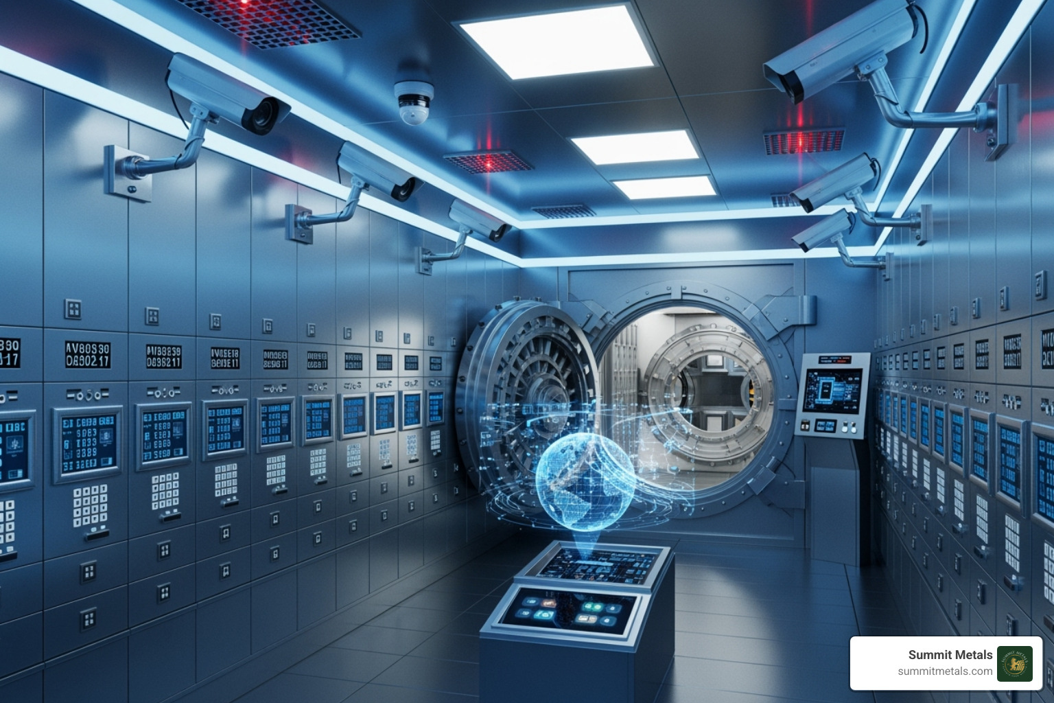 a high-tech vault interior with security cameras - bullion reserve program