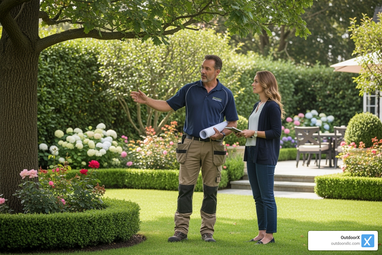 landscaper consulting with a homeowner - landscaping companies gloucester ma landscaper consulting with a homeowner - landscaping companies gloucester ma