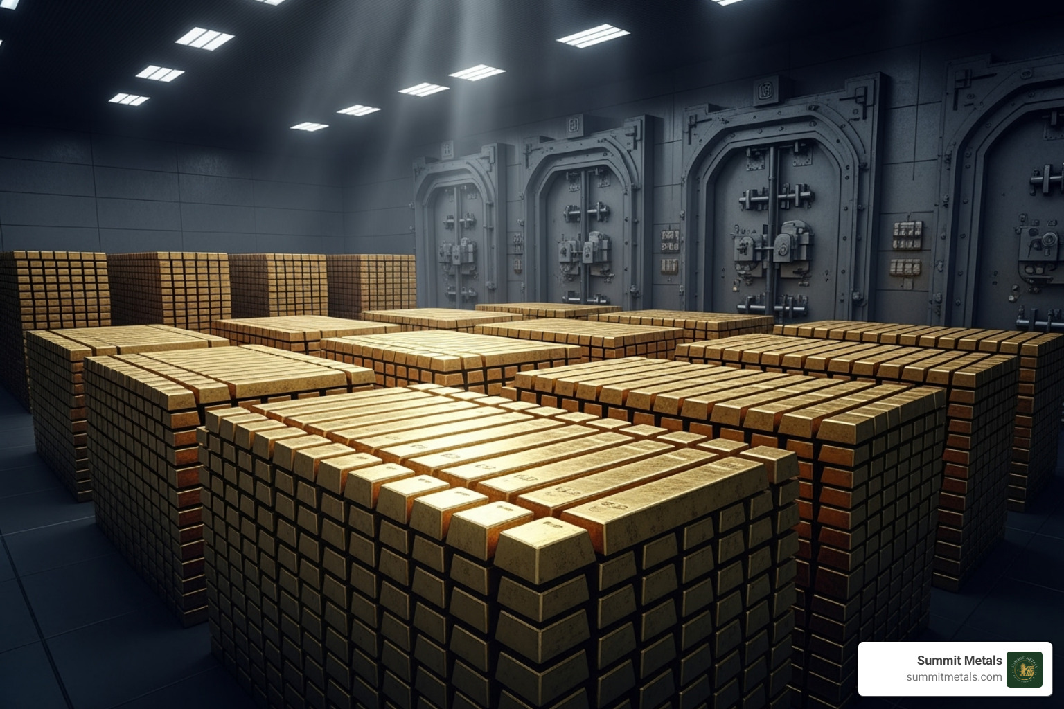 gold bars stacked inside a vault - bullion reserve program