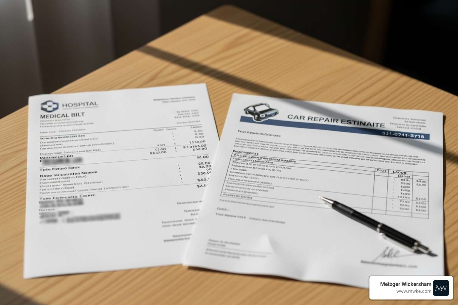 A medical bill and a car repair estimate side-by-side - Car accident attorney Lancaster